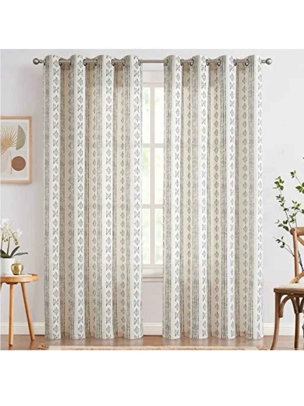 2 Panels Boho Curtains Linen Blend Drapes 50